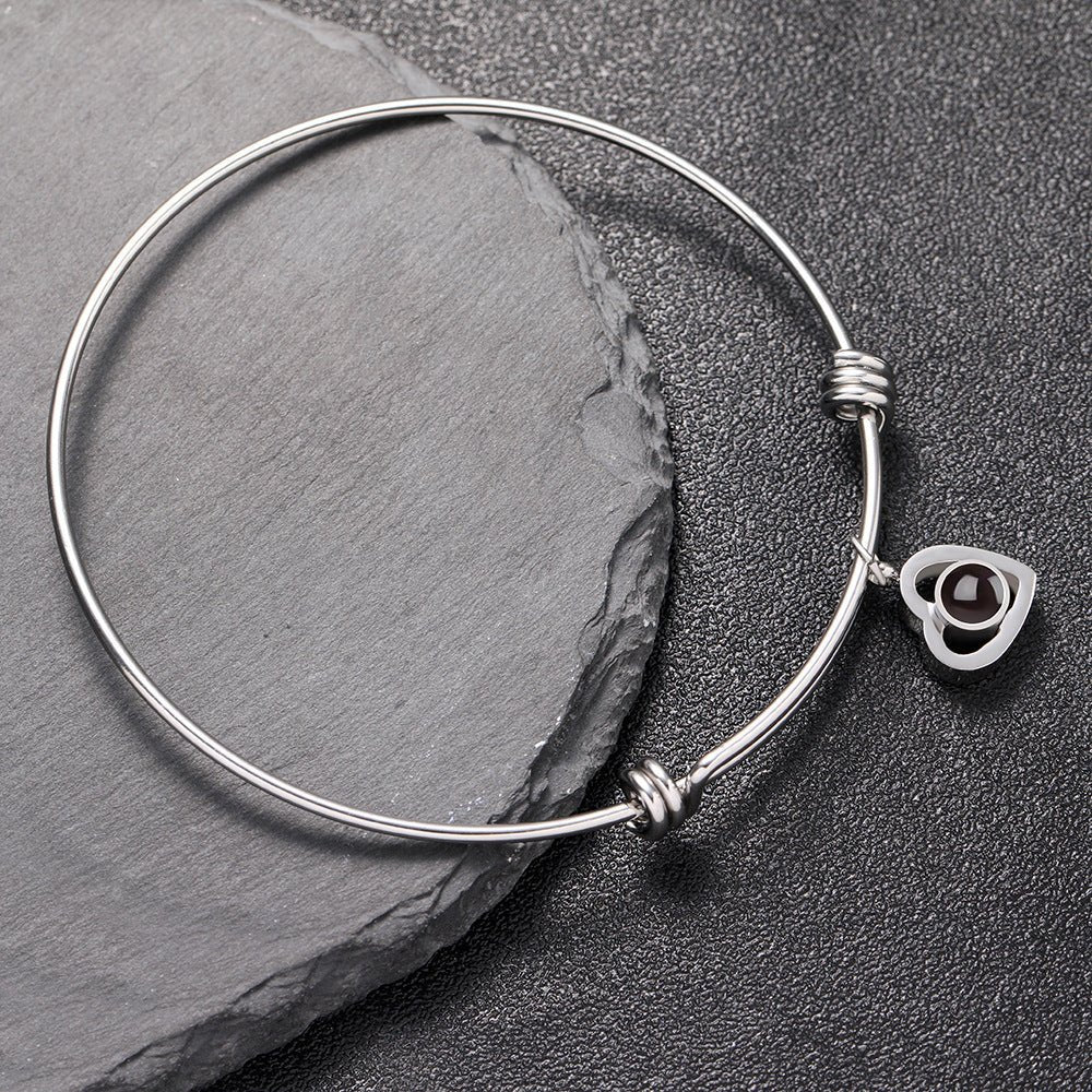 Photo Projection Adjustable Bangle Heart Zircon Bracelet