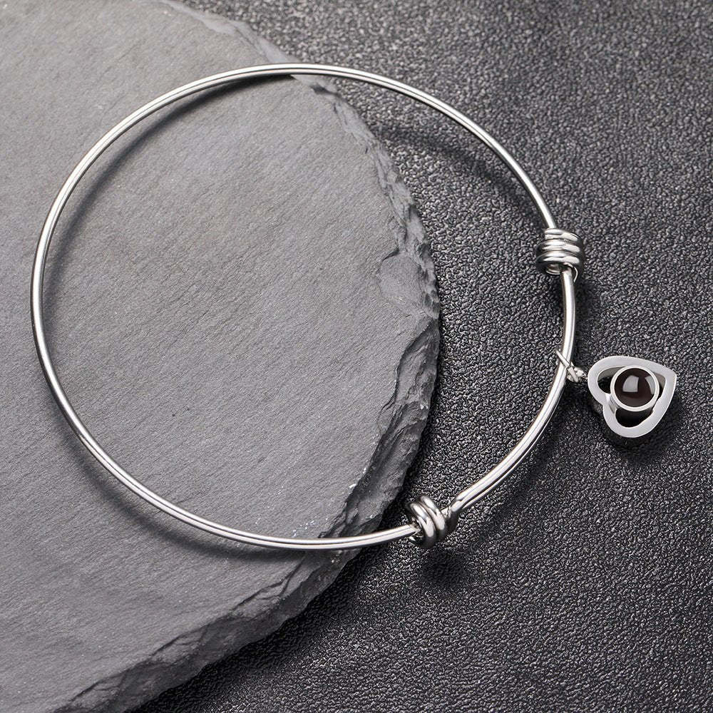 Photo Projection Adjustable Bangle Heart Zircon Bracelet