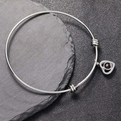 Photo Projection Adjustable Bangle Heart Zircon Bracelet