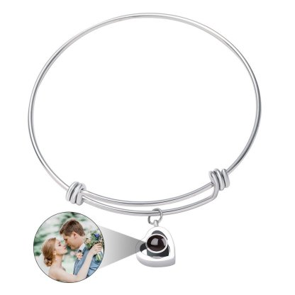 Photo Projection Adjustable Bangle Heart Zircon Bracelet