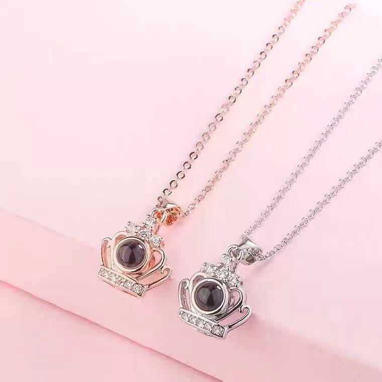 Crown 925 Sterling Silver Projection Necklace