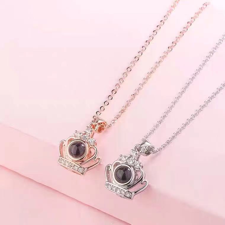 Crown 925 Sterling Silver Projection Necklace