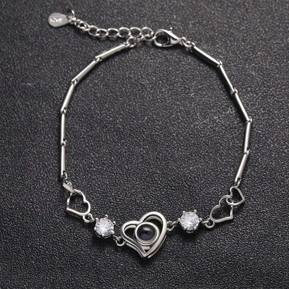 Diamond Heart 925 Sterling Silver Projection Bracelet