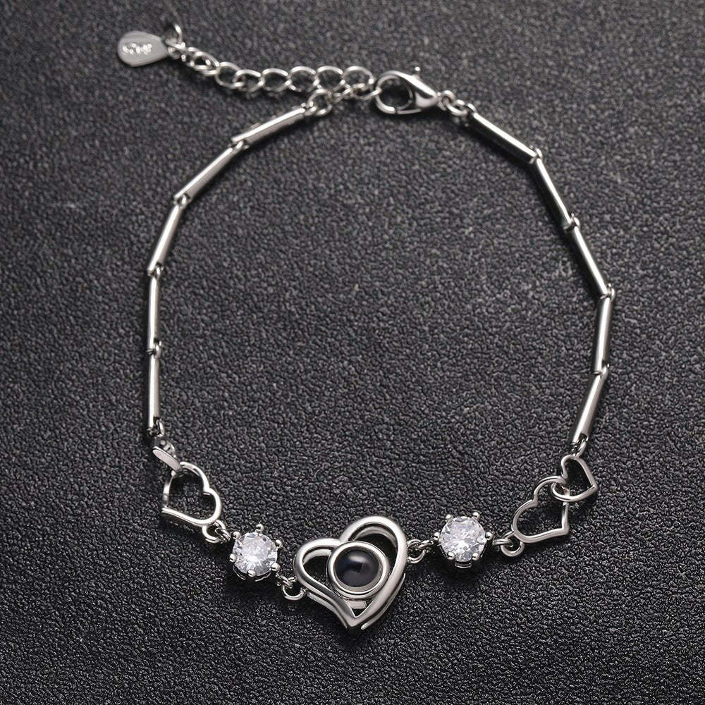 Diamond Heart 925 Sterling Silver Projection Bracelet