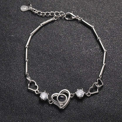 Diamond Heart 925 Sterling Silver Projection Bracelet
