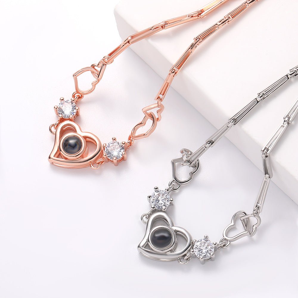 Diamond Heart 925 Sterling Silver Projection Bracelet