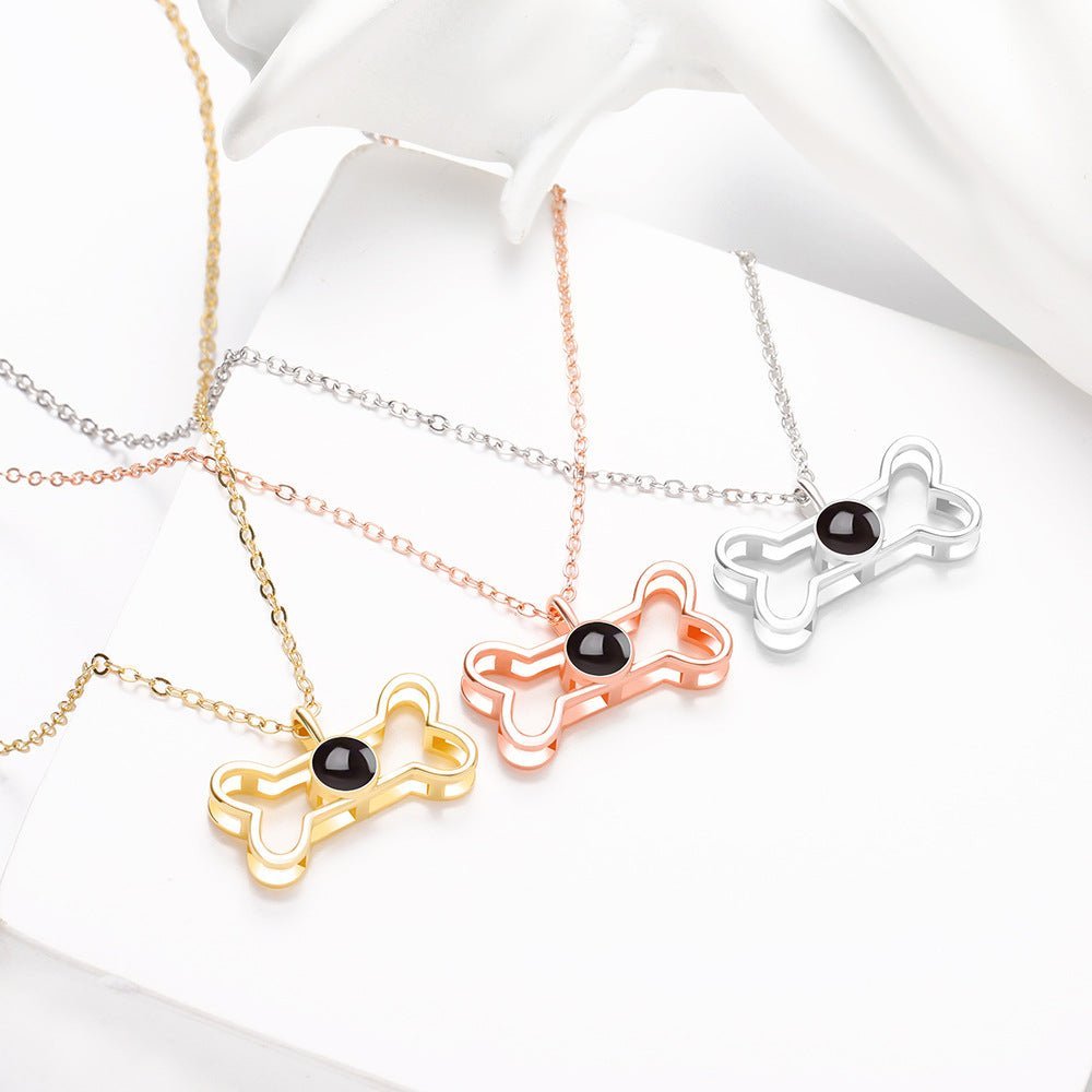 Dog Bone 925 Sterling Silver Photo Projection Necklace