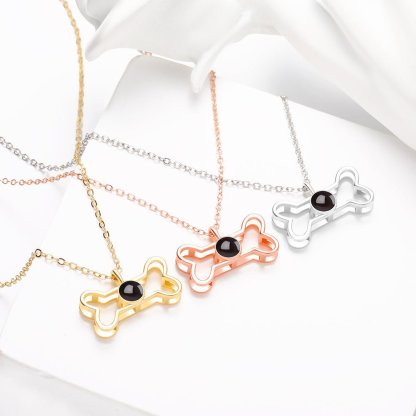 Dog Bone 925 Sterling Silver Photo Projection Necklace