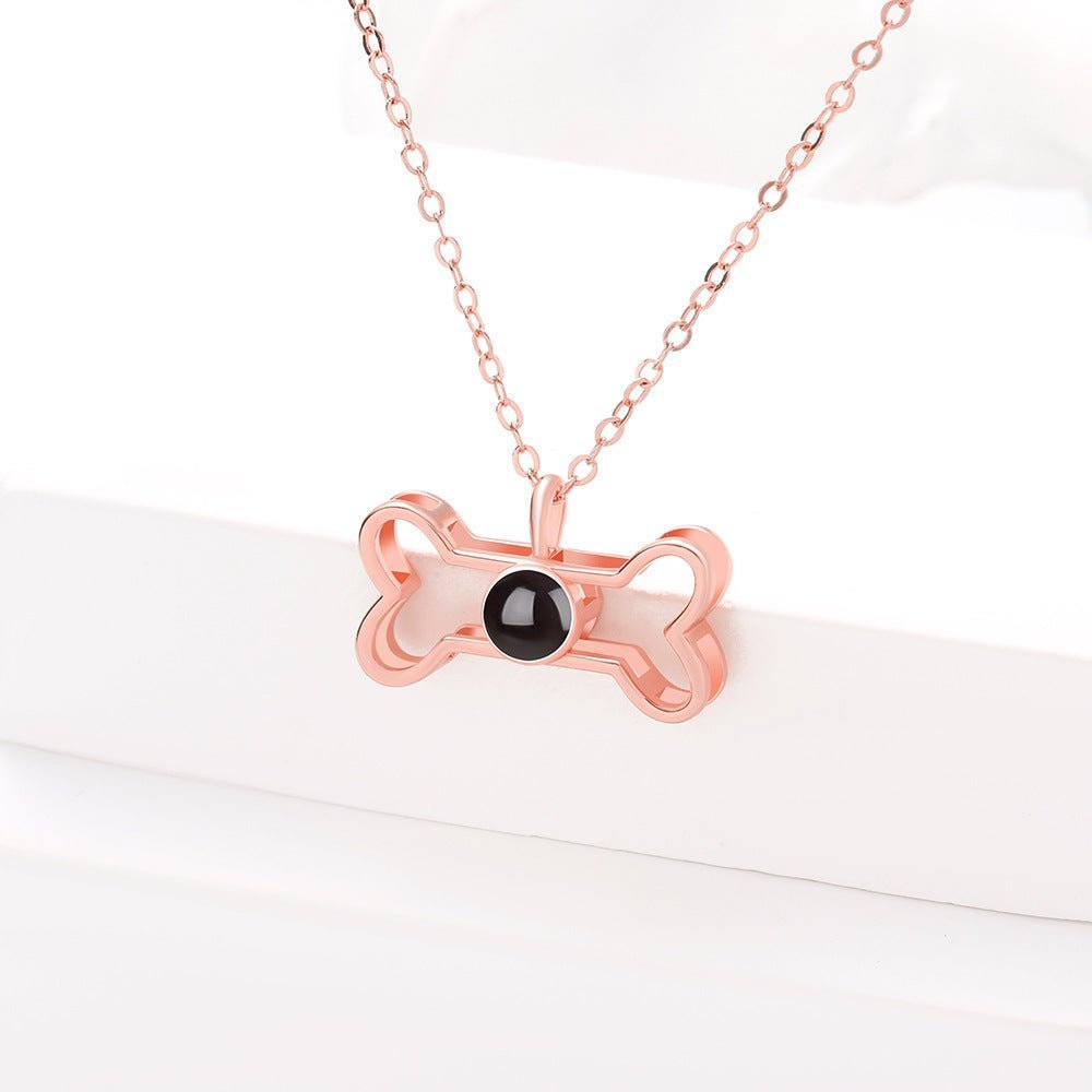Dog Bone 925 Sterling Silver Photo Projection Necklace