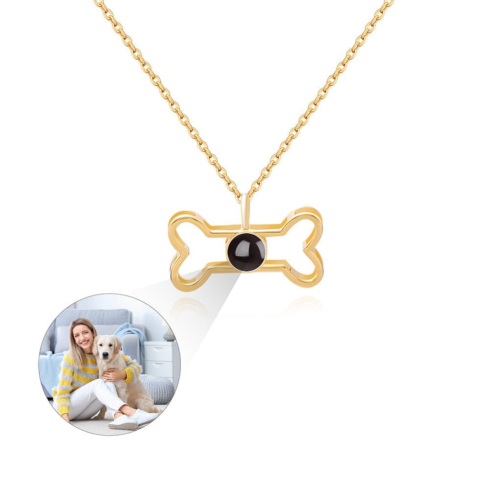 Dog Bone 925 Sterling Silver Photo Projection Necklace