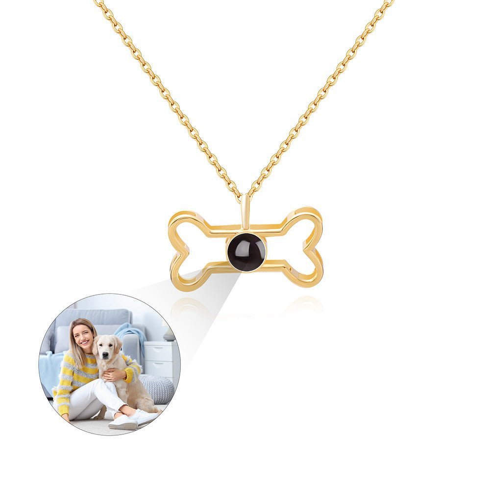 Dog Bone 925 Sterling Silver Photo Projection Necklace