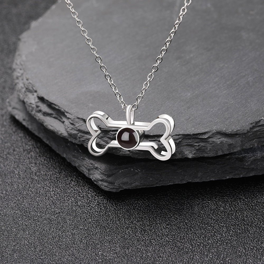 Dog Bone 925 Sterling Silver Photo Projection Necklace