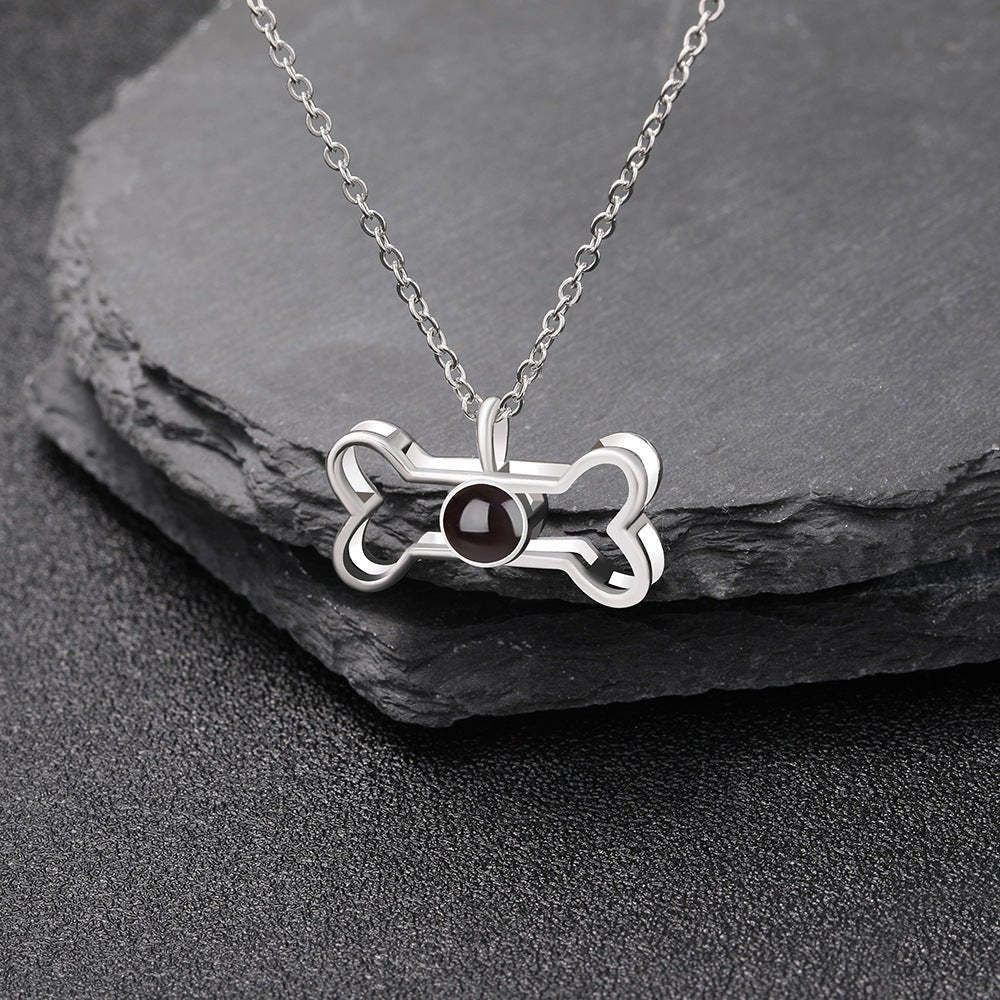 Dog Bone 925 Sterling Silver Photo Projection Necklace