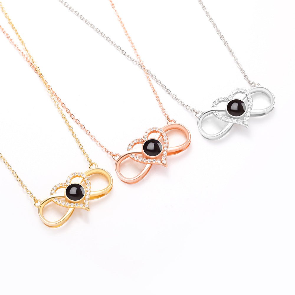Infinity Heart 925 Sterling Silver Photo Projection Necklace