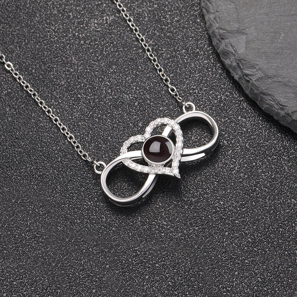 Infinity Heart 925 Sterling Silver Photo Projection Necklace