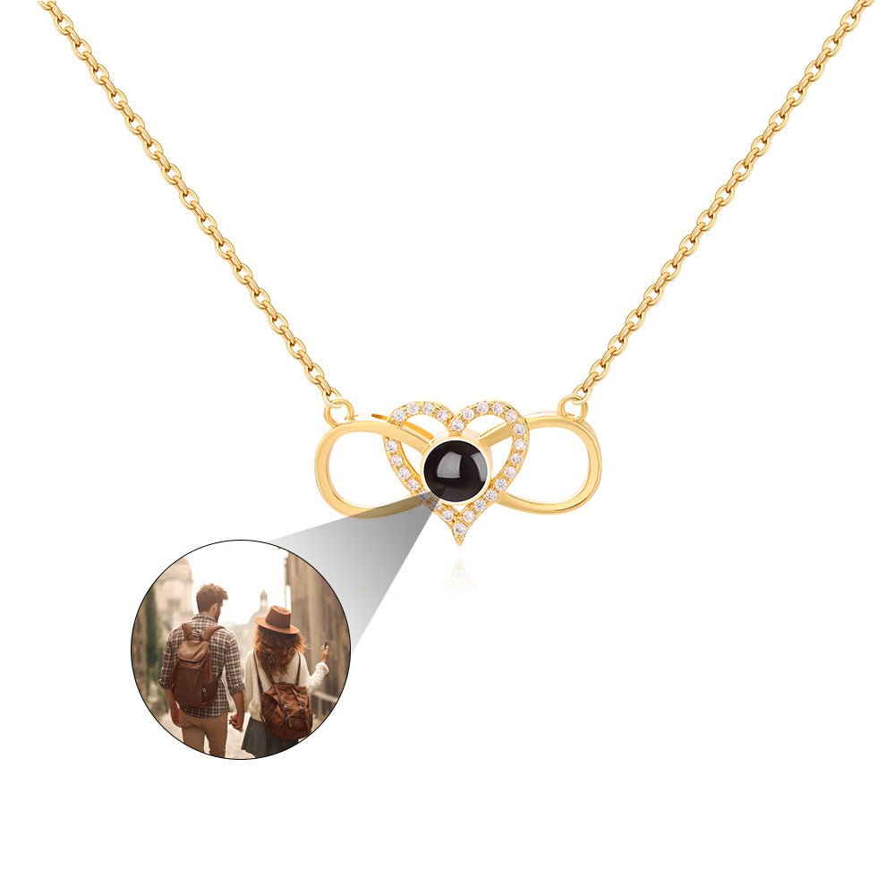 Infinity Heart 925 Sterling Silver Photo Projection Necklace
