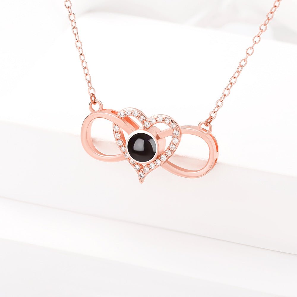 Infinity Heart 925 Sterling Silver Photo Projection Necklace