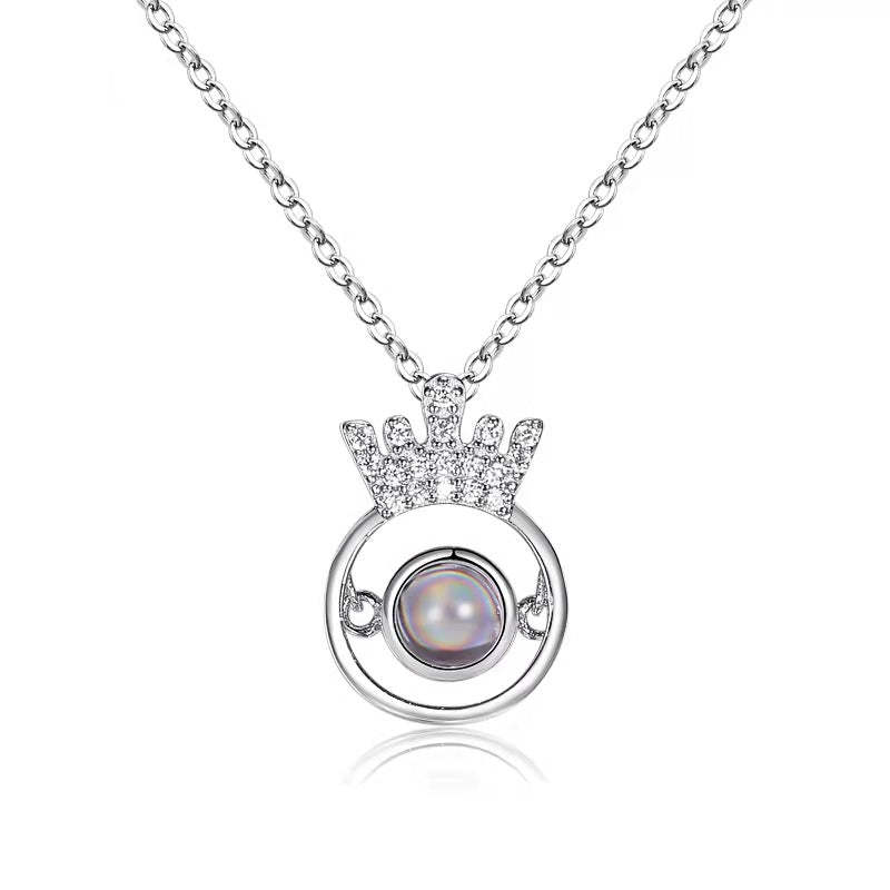 Bling Bling Crown 925 Sterling Silver Projection Necklace