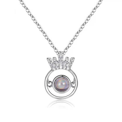 Bling Bling Crown 925 Sterling Silver Projection Necklace