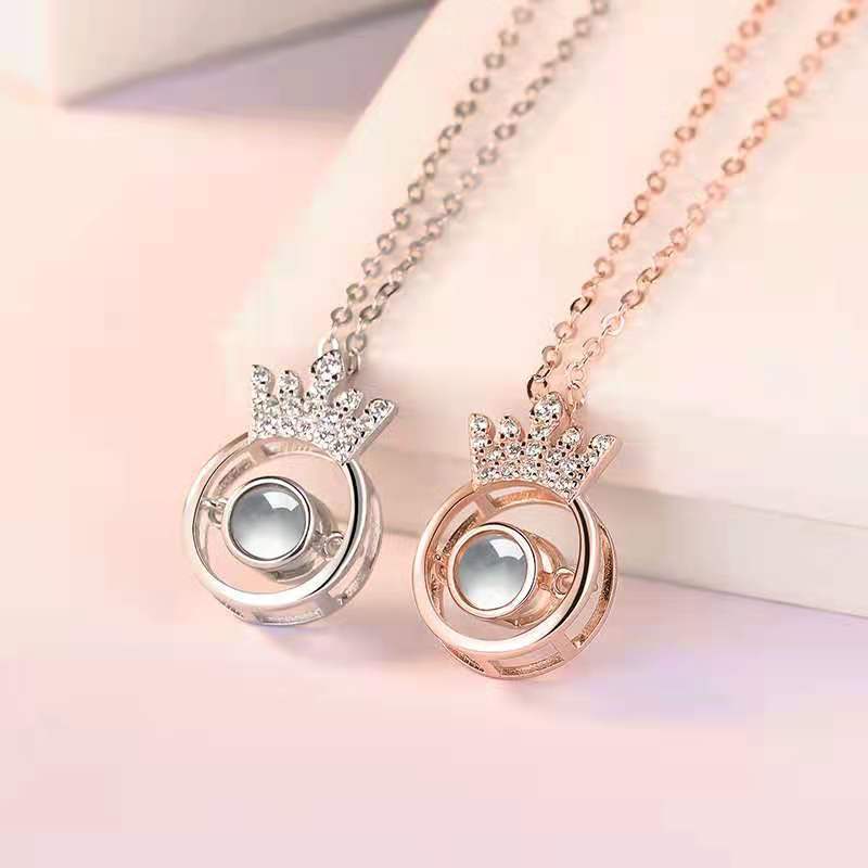 Bling Bling Crown 925 Sterling Silver Projection Necklace