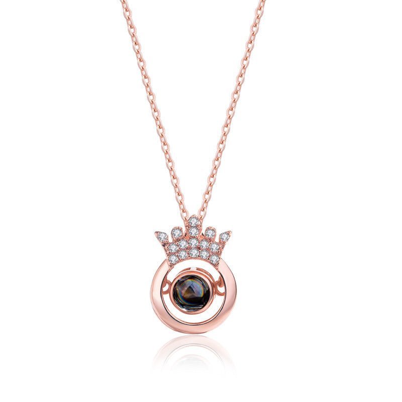 Bling Bling Crown 925 Sterling Silver Projection Necklace