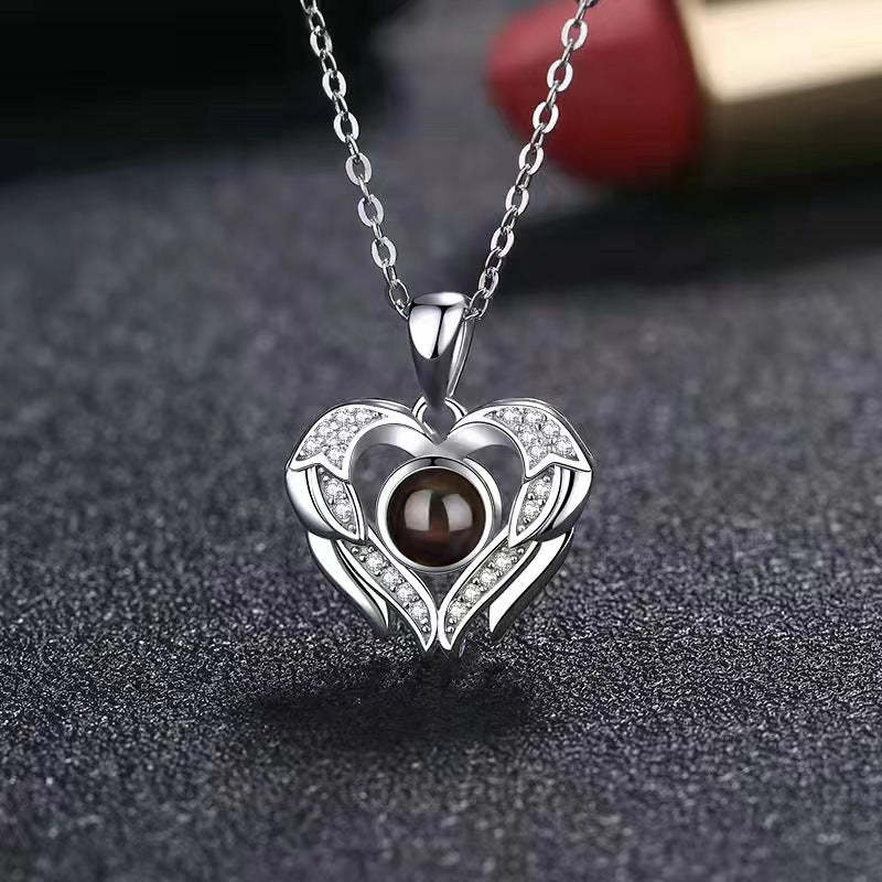 Royal Heart 925 Sterling Silver Photo Projection Necklace