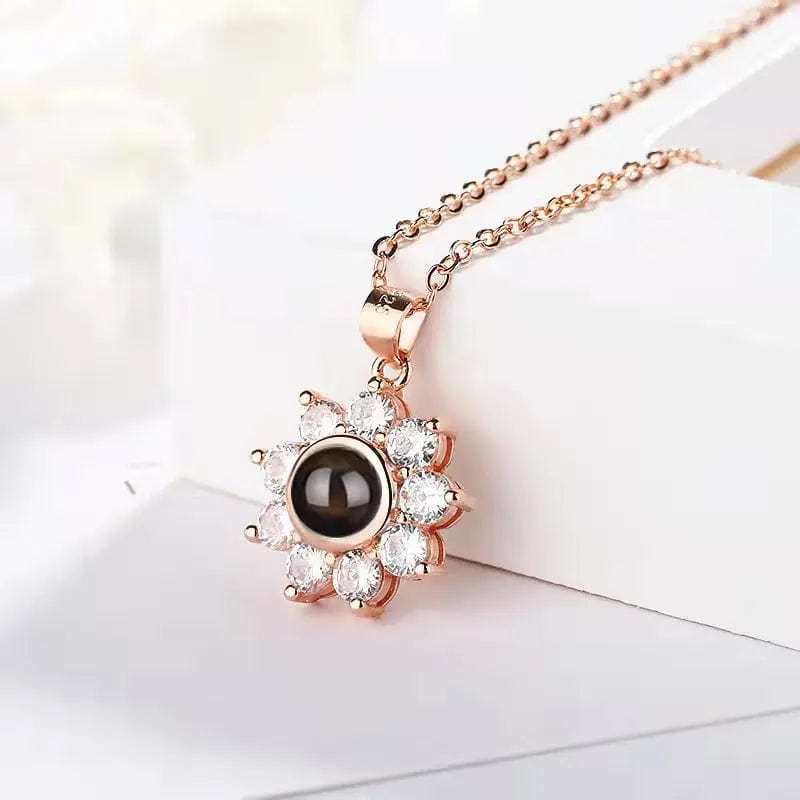 Sunflower 925 Sterling Silver Photo Projection Necklace