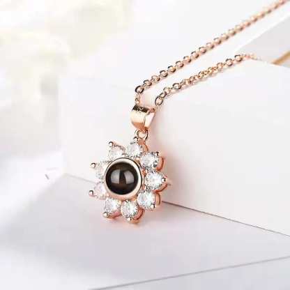 Sunflower 925 Sterling Silver Photo Projection Necklace