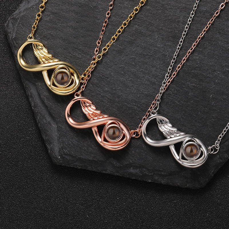 Infinity Wing Heart 925 Sterling Silver Photo Projection Necklace