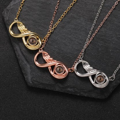 Infinity Wing Heart 925 Sterling Silver Photo Projection Necklace