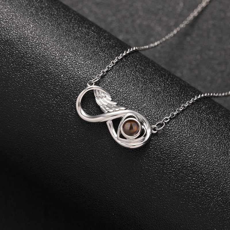 Infinity Wing Heart 925 Sterling Silver Photo Projection Necklace
