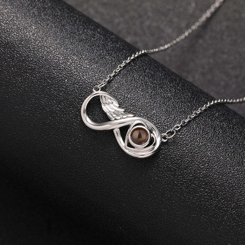 Infinity Wing Heart 925 Sterling Silver Photo Projection Necklace