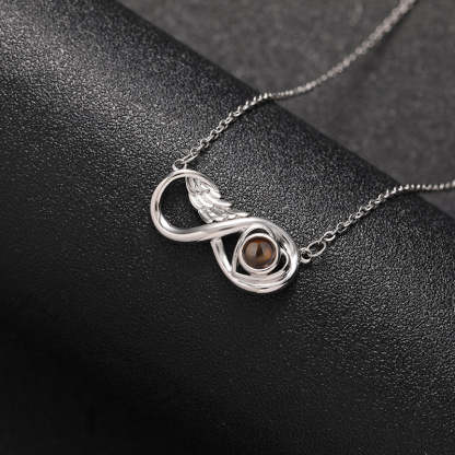 Infinity Wing Heart 925 Sterling Silver Photo Projection Necklace