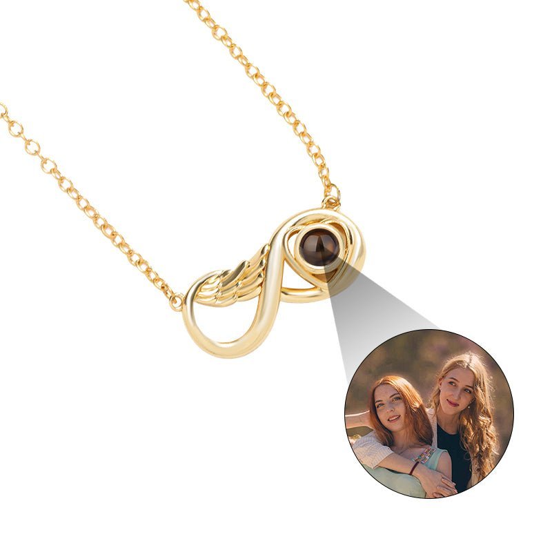 Infinity Wing Heart 925 Sterling Silver Photo Projection Necklace