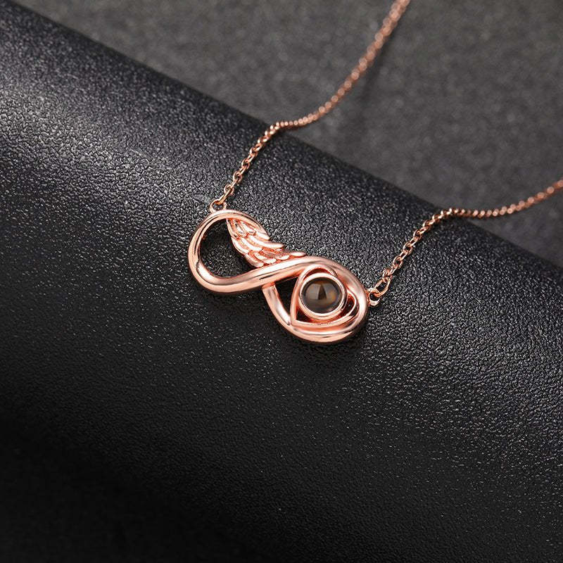 Infinity Wing Heart 925 Sterling Silver Photo Projection Necklace
