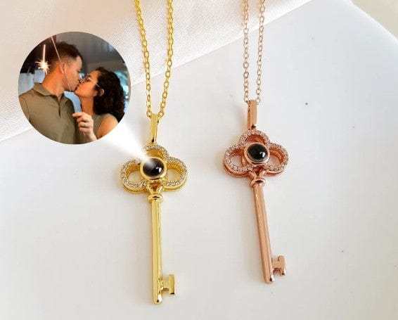 Key Zircon 925 Sterling Silver Photo Projection Necklace