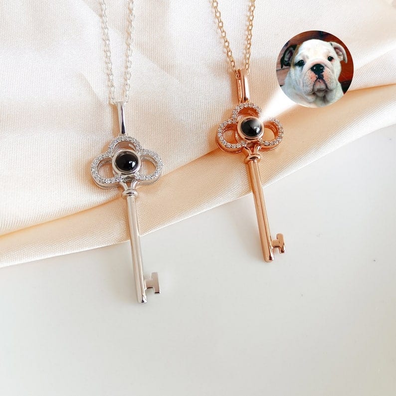 Key Zircon 925 Sterling Silver Photo Projection Necklace