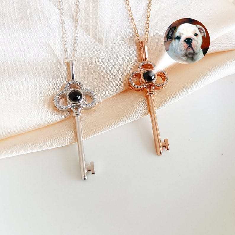 Key Zircon 925 Sterling Silver Photo Projection Necklace