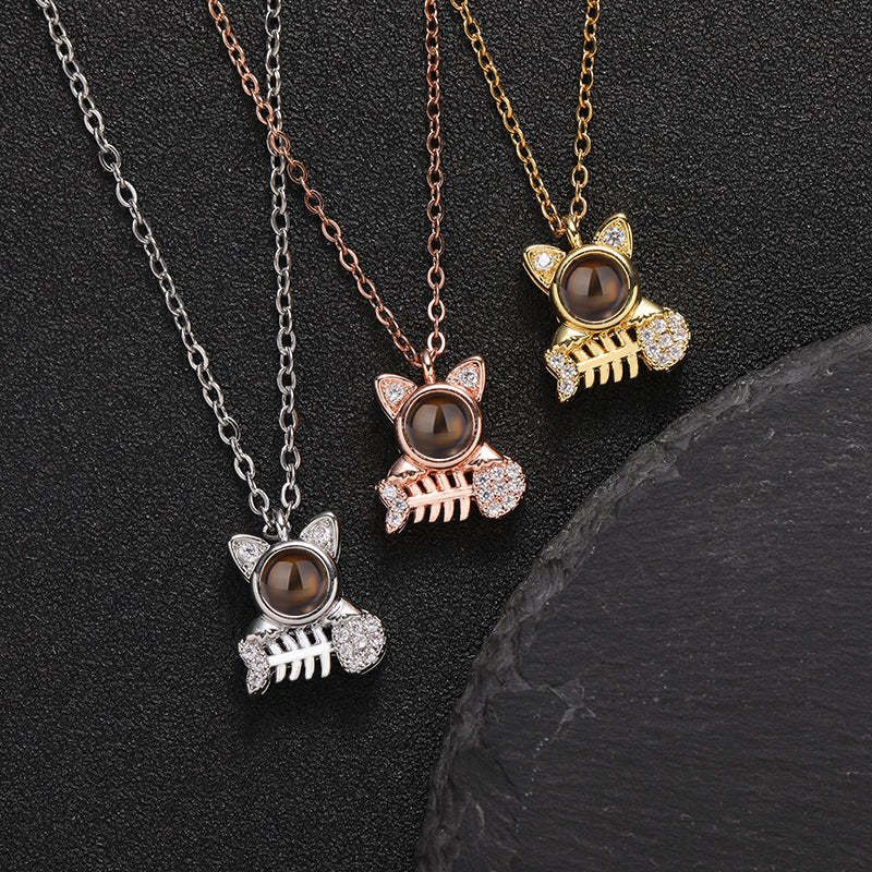 Kitty Catch 925 Sterling Silver Projection Necklace