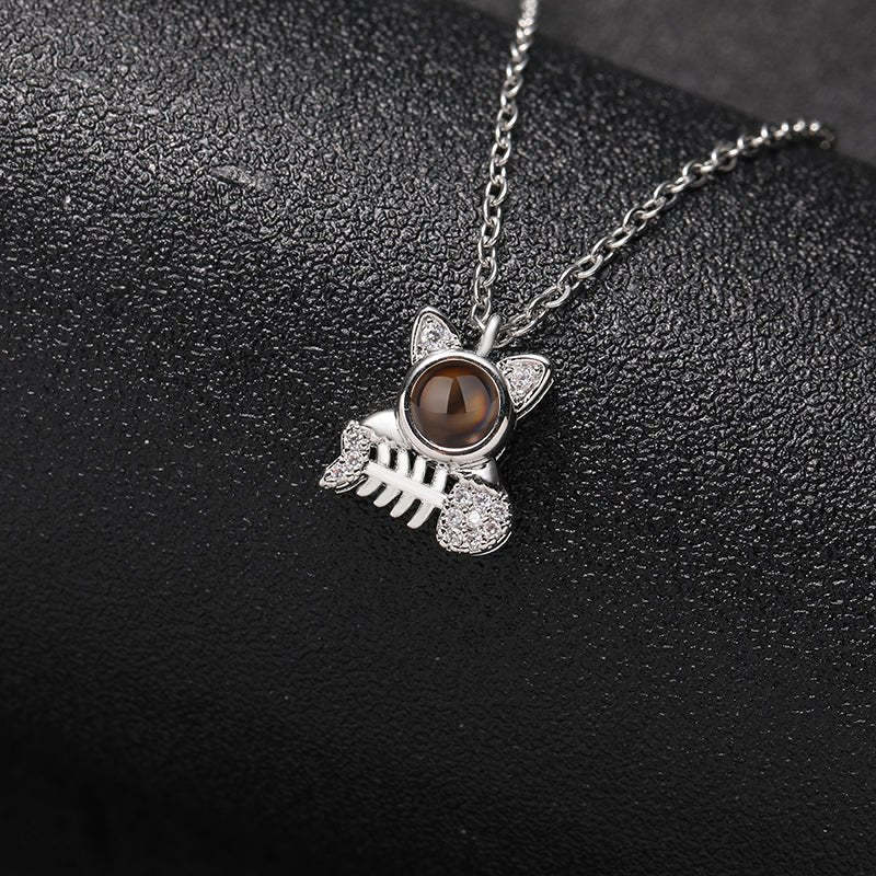 Kitty Catch 925 Sterling Silver Projection Necklace