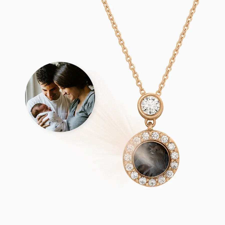 Mini Halo Diamond 925 Sterling Silver Photo Projection Necklace