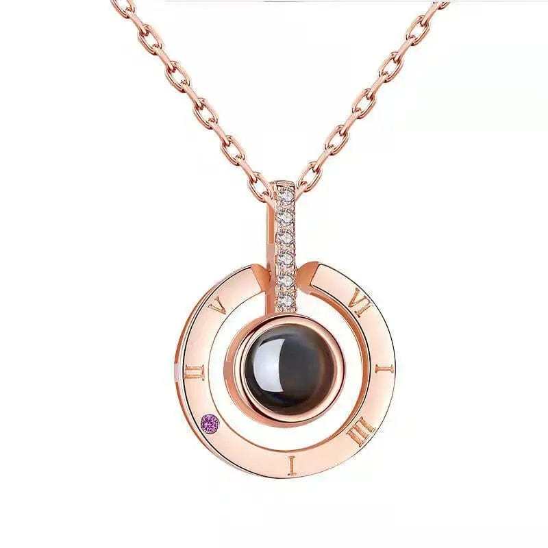 Minimalist Roman Numerals 925 Sterling Silver Photo Projection Necklace