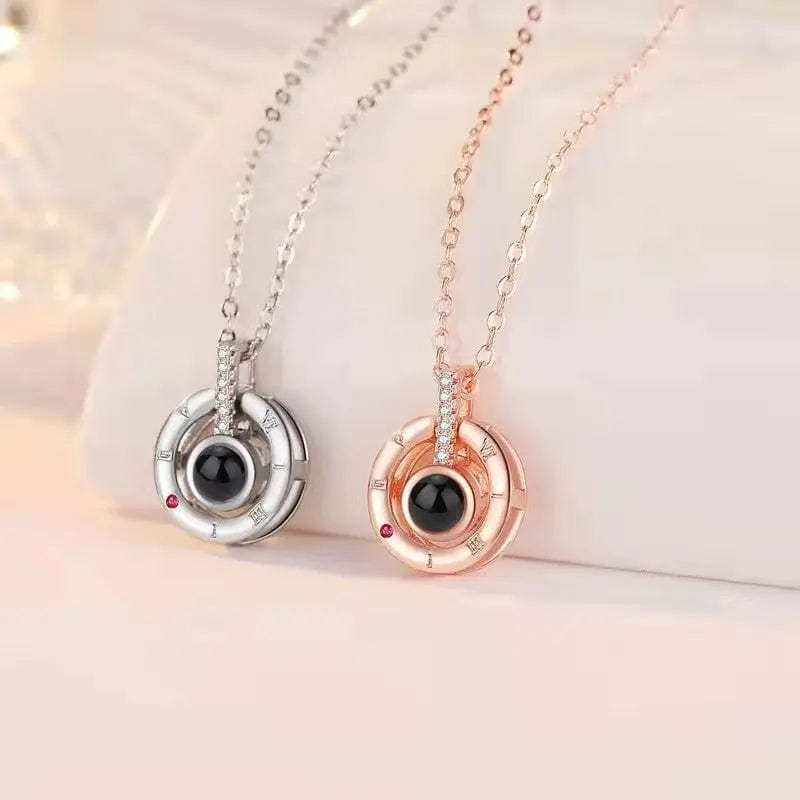 Minimalist Roman Numerals 925 Sterling Silver Photo Projection Necklace