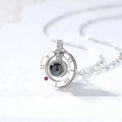 Minimalist Roman Numerals 925 Sterling Silver Photo Projection Necklace