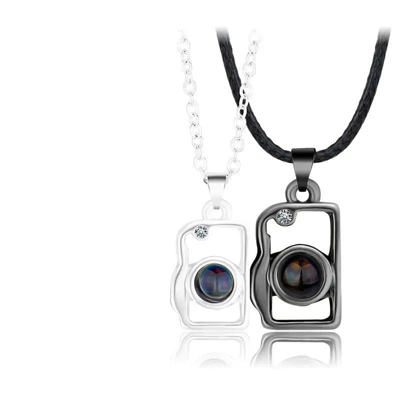 2 pcs Magnetic Camera 925 Sterling Silver Photo Projection Necklace