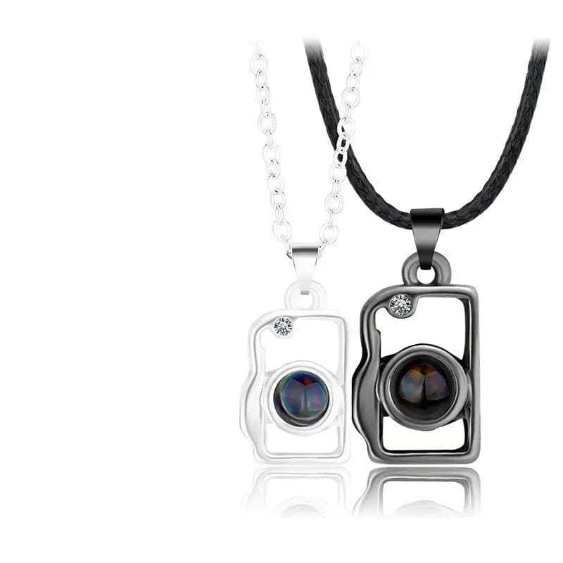 2 pcs Magnetic Camera 925 Sterling Silver Photo Projection Necklace
