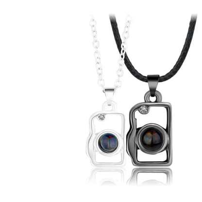 2 pcs Magnetic Camera 925 Sterling Silver Photo Projection Necklace