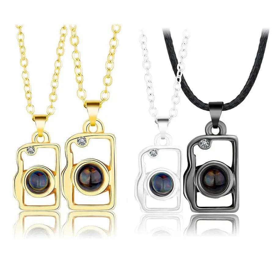 2 pcs Magnetic Camera 925 Sterling Silver Photo Projection Necklace