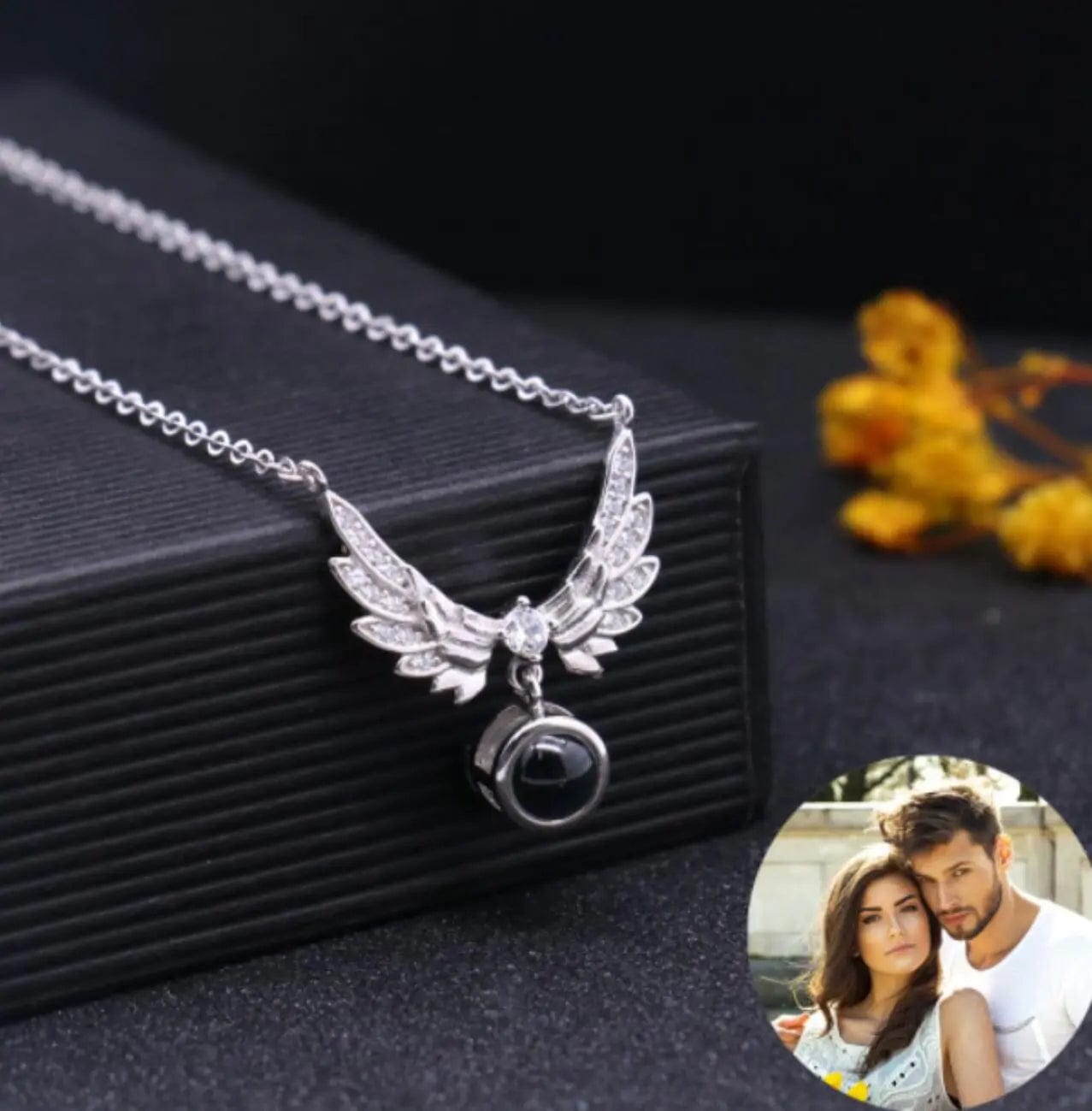 Angel Wings 925 Sterling Silver Photo Projection Necklace