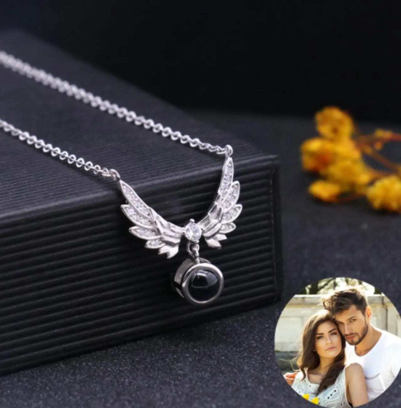 Angel Wings 925 Sterling Silver Photo Projection Necklace
